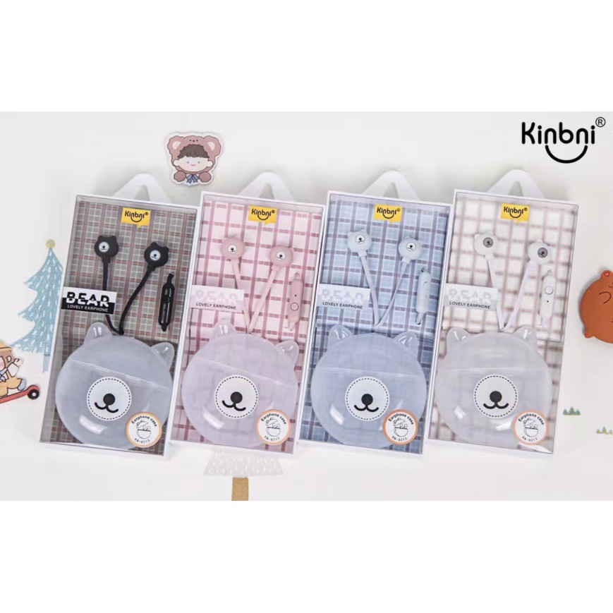 [KN-8213] Set Earphone Karakter BERUANG TRANSPARAN / Wadah Earphone Lucu Bentuk Kepala Beruang Bear