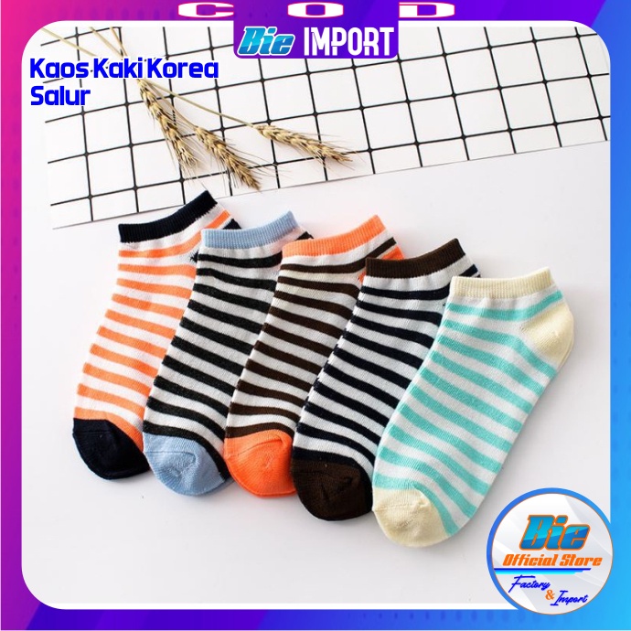 Kaos Kaki Korea Wanita Motif Salur Impor Best Seller