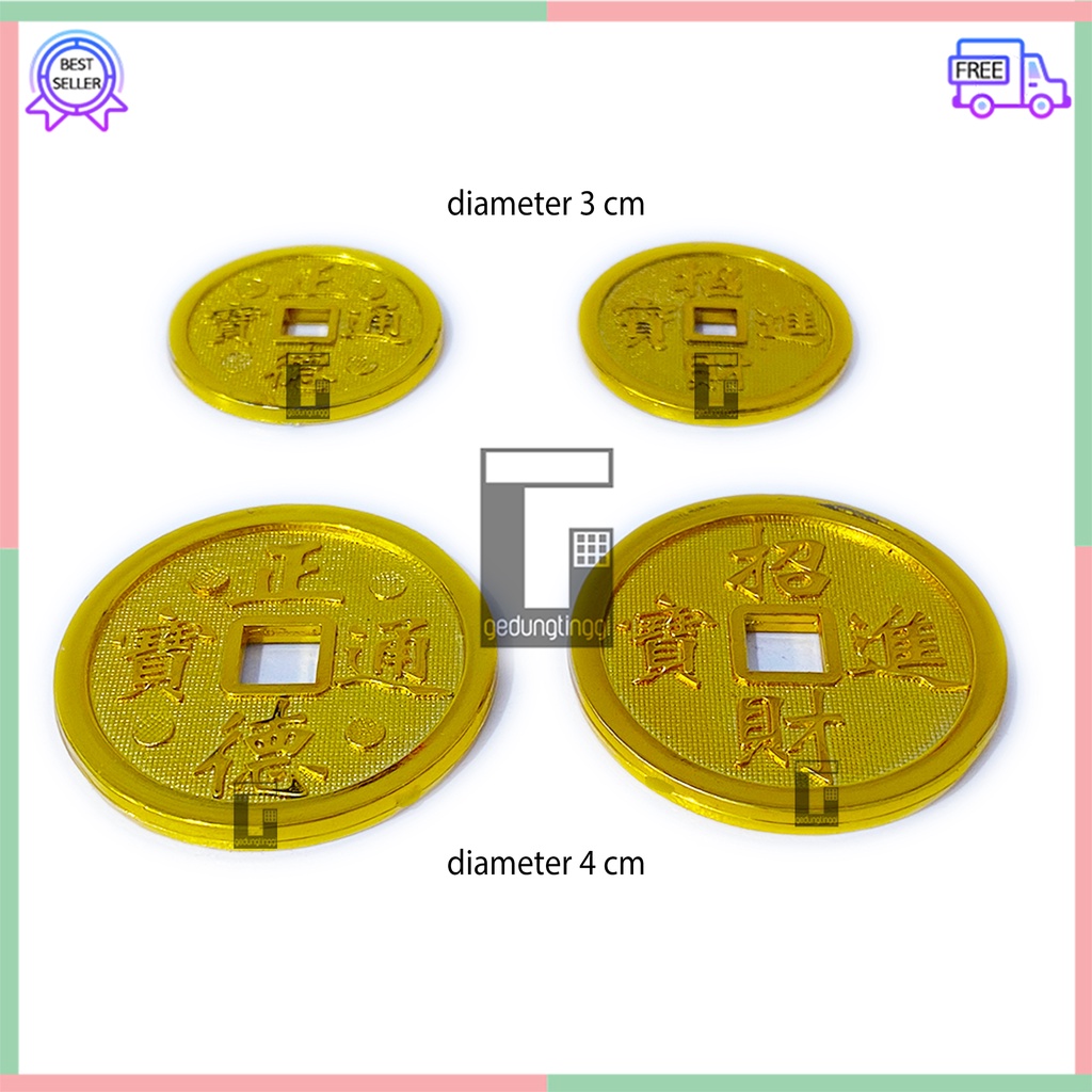 Hiasan Pajangan Gantungan Tassel Dekorasi Uang Duit Coin Koin Fu Fuk Rejeki Emas Gold Kuning Kuno Yenpao Yenpau Yuanbao Parcel Parsel Souvenir Suvenir Imlek Tahun Baru Cina China 1 Pack Set Murah Ukuran Size Mini Kecil Sedang Medium Besar Kue Keranjang