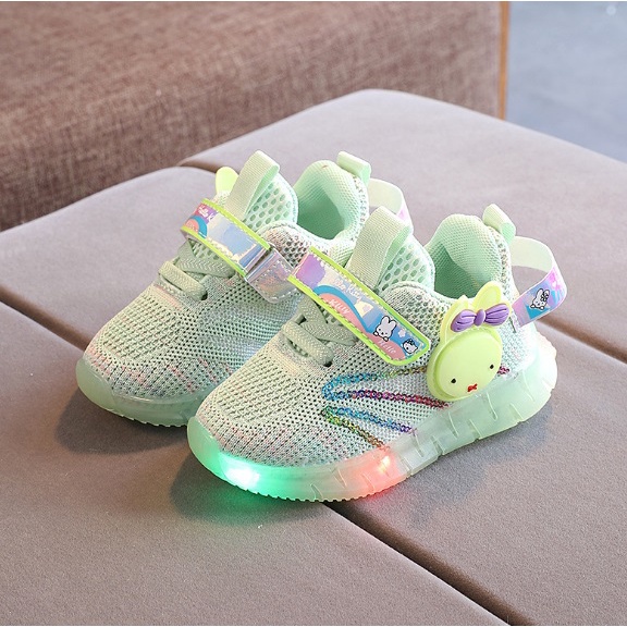 Qeede_Store Sepatu KANINA  Sneakers Anak Perempuan Import Lampu LED Size 21-30