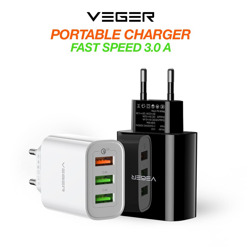 VEGER Wall Charger V04 3 Ports USB Quick Charge 3.0 Fast charge 3.0 Original