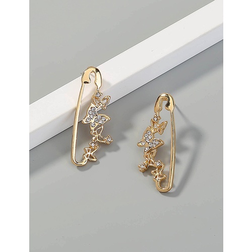 LRC Anting Tusuk Fashion Gold Color Diamond Butterfly Pin P32003