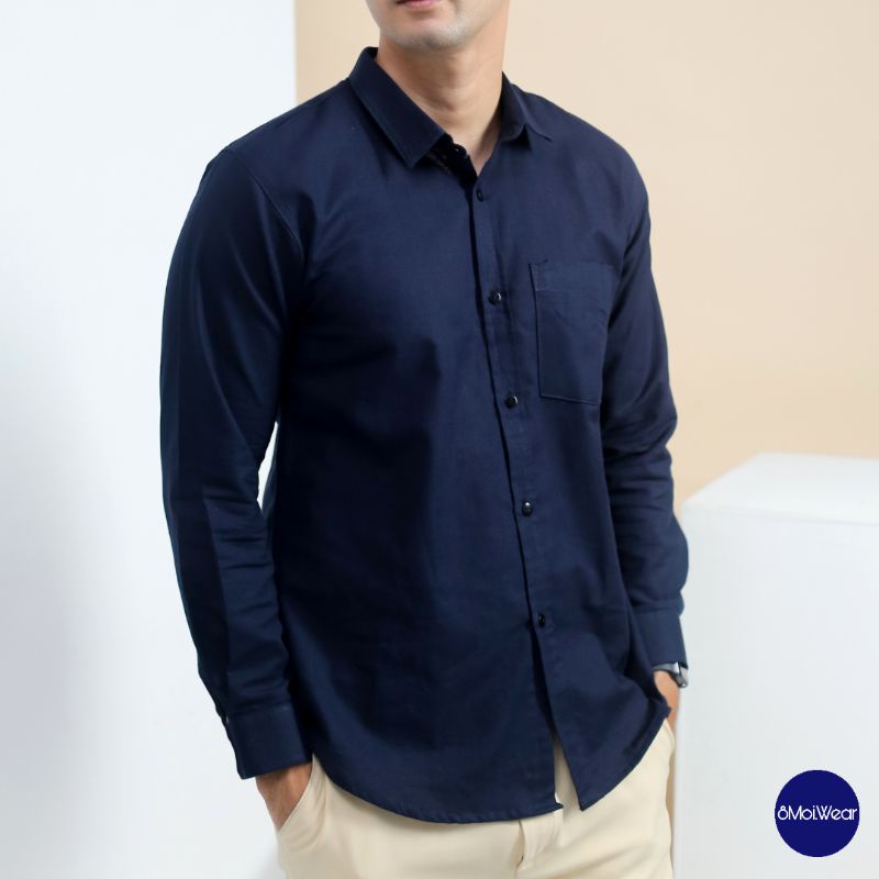 Kemeja Casual Pria Polos Lengan Panjang - Formal Cotton Premium - Kasual