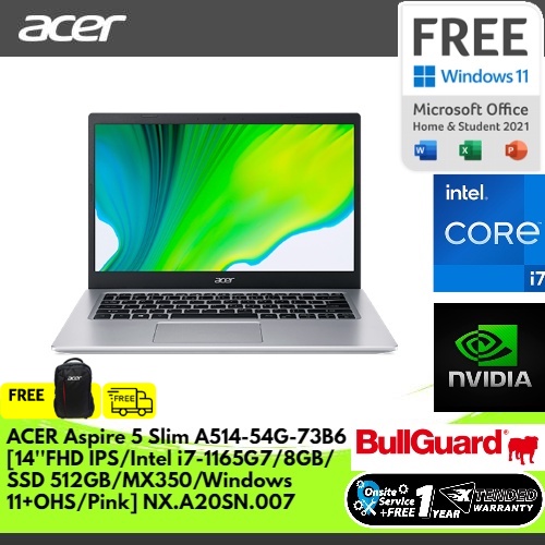 ACER ASPIRE 5 SLIM A514-54G-73B6 [14''FHD IPS/INTEL i7-1165G7/8GB/SSD 512GB/MX350/WINDOWS 11+OHS/PIN