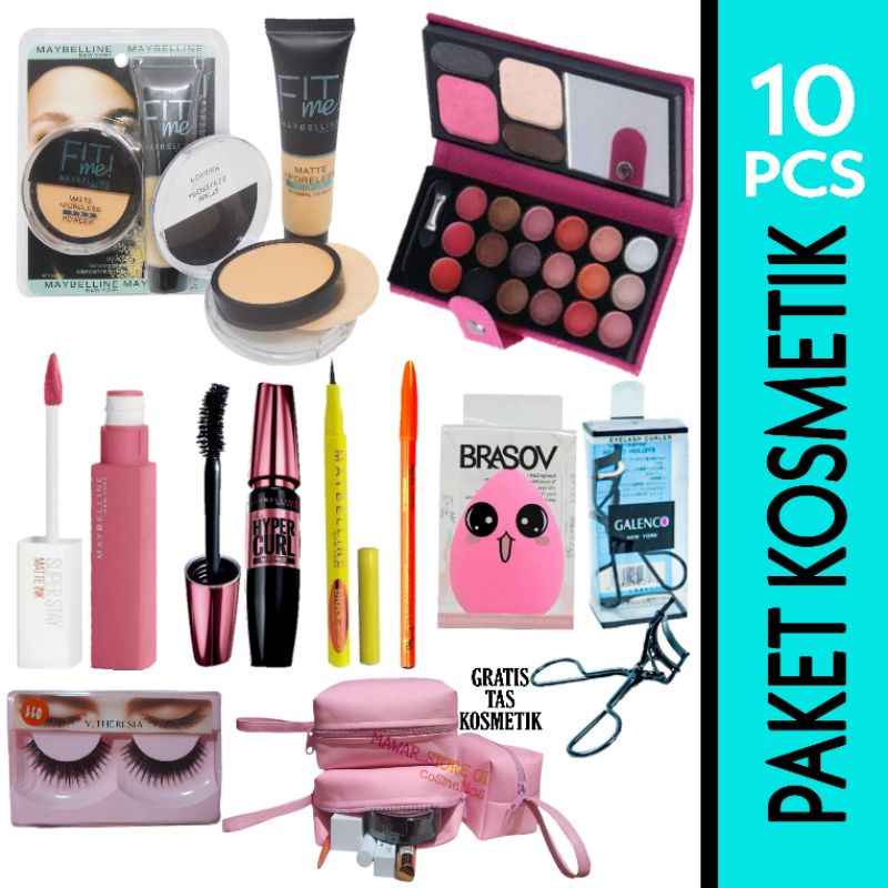 Paket Kosmetik Maybelline Super Lengkap 10 In 1 Free Tas Pouch*