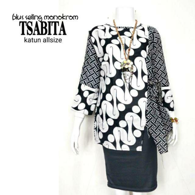 Blus Seling Monokrom Tsabita Ziggy Atasan Batik Modern Kerja Seragam Kantor Muslim Pesta Casual