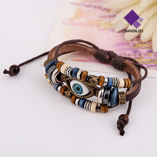 Naiveblue &gt; Gelang Tangan Handmade Adjustable Aksen Mata Turki Imitasi Untuk Unisex / Pria / Wanita