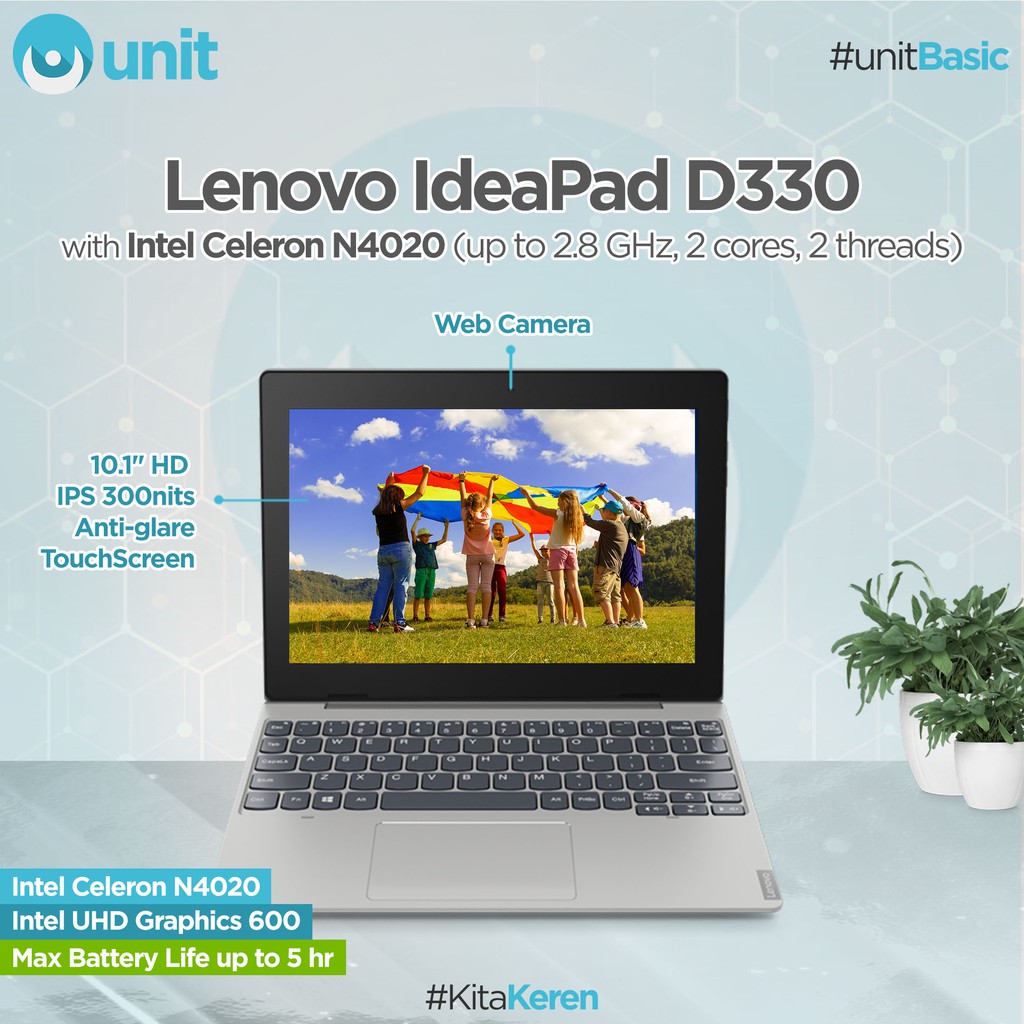 Lenovo IdeaPad D330 10IGL - 0MID Intel Celeron N4020 8GB eMMC 128GB 10.1"HD IPS Win10 - Mineral grey