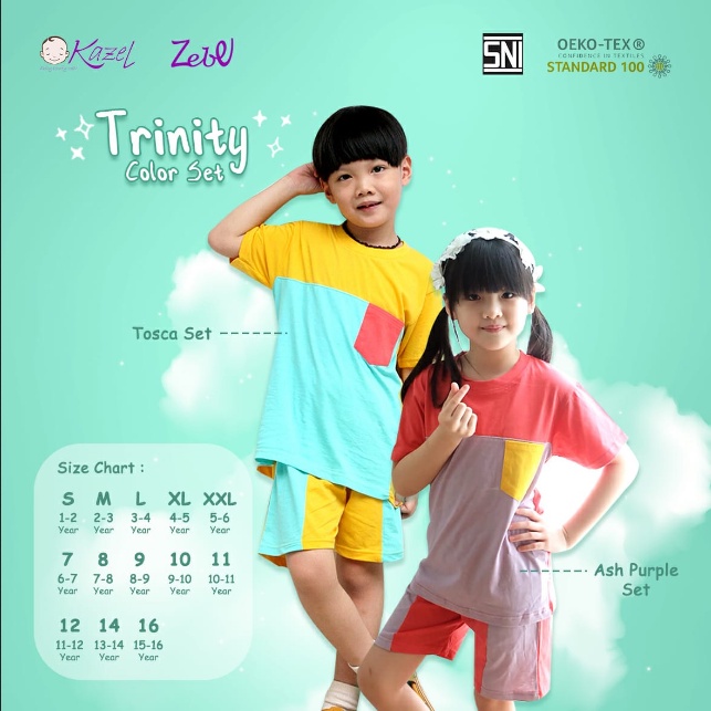 PNB239 KAZEL SETELAN ANAK TRINITY COLOR SET UKURAN S-XXL