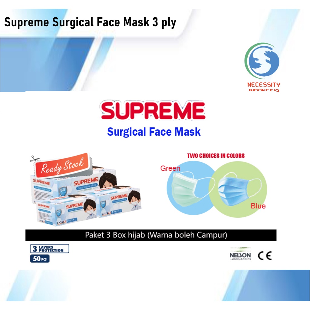 Masker Medis 3 ply Supreme EARLOOP Bersertifikasi KEMENKES