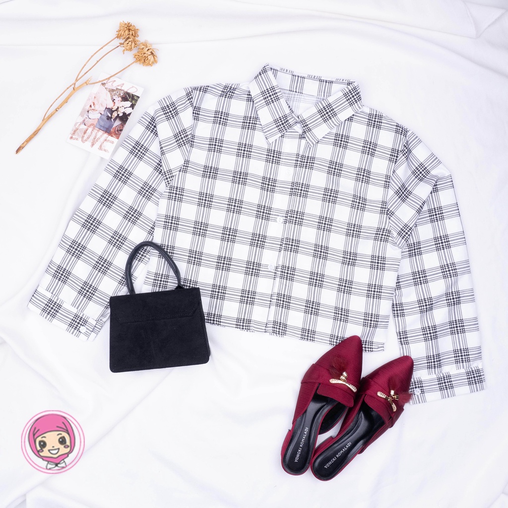 VS - KEMEJA TARTAN CROP TOP BLOUSE | KEMEJA KOREA CROP TOP - KEMEJA FEBRIC - TARTAN OUTER CROP