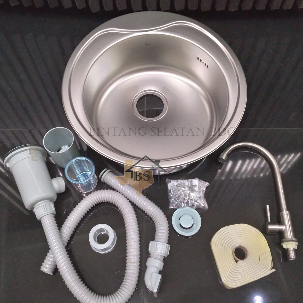 KITCHEN SINK CONI RS 490/ BAK CUCI PIRING BULAT STAINLESS 304 FULLSET