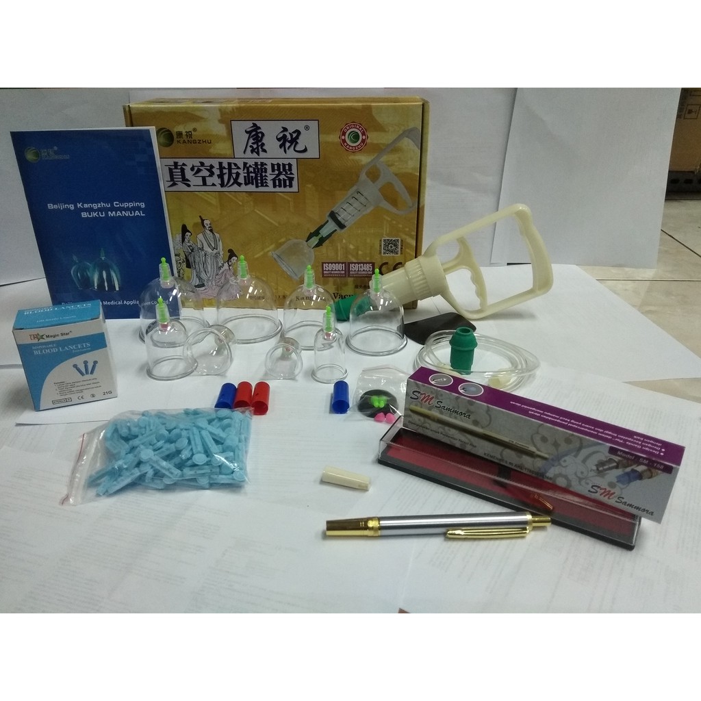 Paket Hemat Kop Bekam Kangzhu isi 8 Bonus Pen Beka Stainless Samora 158 dan jarum isi 100
