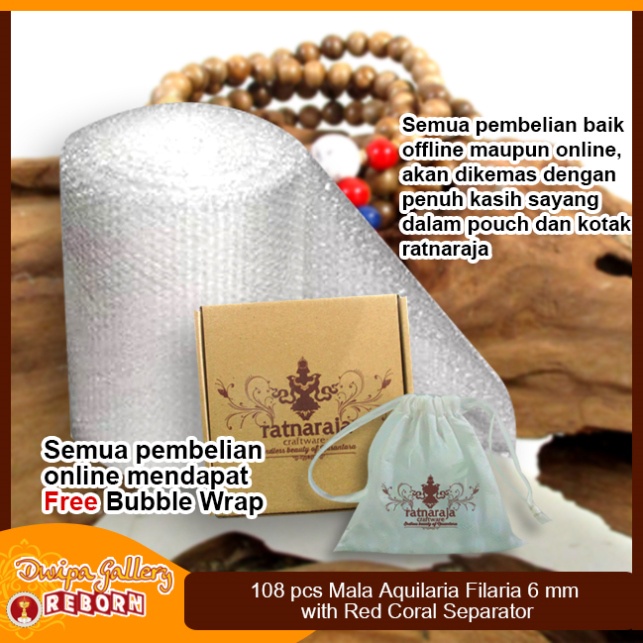 Tasbih / Mala Buddha 108 Kayu Gaharu Merauke 6mm with Red Coral