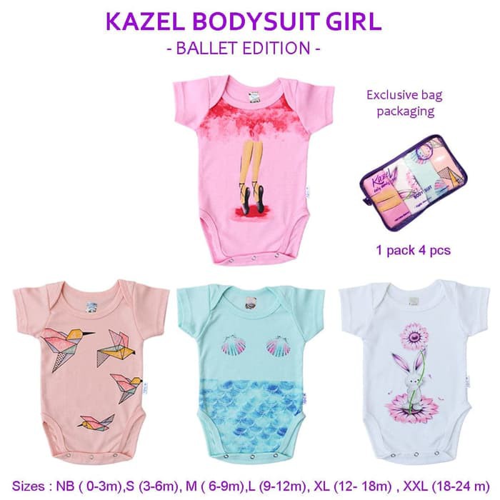 Kazel Bodysuit Ballet Edition Jumper Bayi Isi 4 Pcs