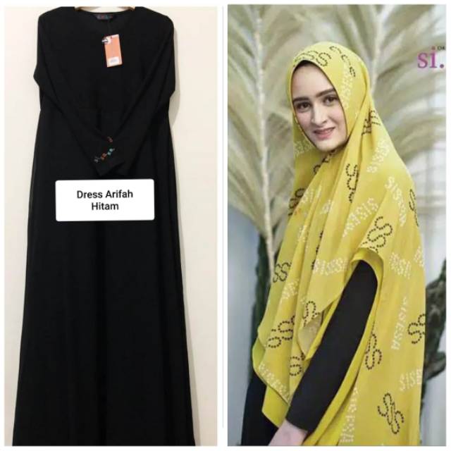 SALE  Bundling NWT Dress Sisesa Arifah Hitam + NWT Khimar Berkha vol.2 lime green