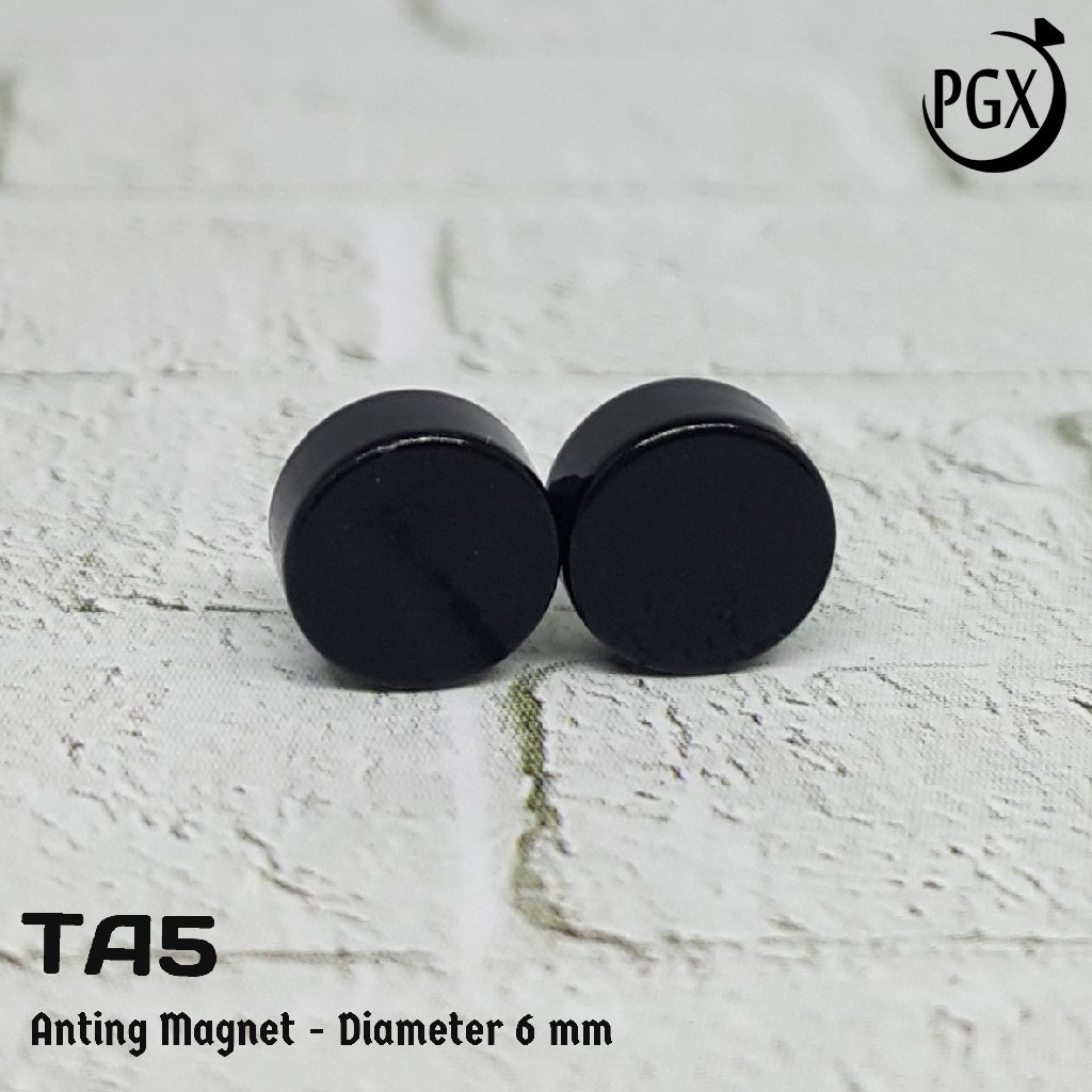 Anting Jepit Bulat Kecil Magnet Hitam - Perhiasan Titanium Stainless Steel - TA5