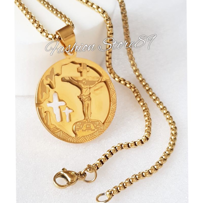 Kalung Titanium Rohani Jesus Bunda Maria Antikarat Impor Bestquality Premium Titanium Gold Fashion Rohani