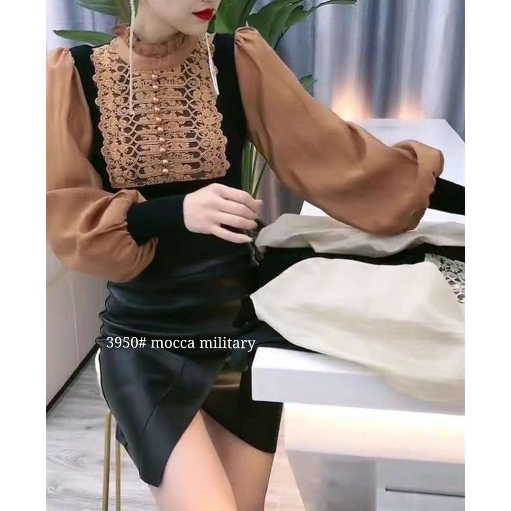 Mocca Military Velvet Blouse 3950 DS*