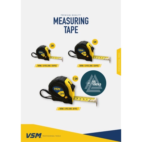 Meteran 5M VSM Tukang Bangunan Roll 5 Meter 5 M Jaket Measuring Tape Rol Meter