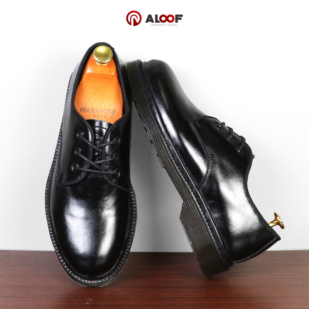 38-45 Aloof DELOW - Sepatu Low Boots Formal Docmart Pria Original Kulit Asli-HITAM Jahit Hitam