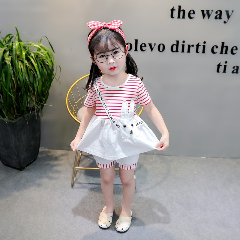 KF CAT Baju Setelan Anak Cewek/Set Pakaian Anak Perempuan Bahan Cotton Korea Style Import-Merah