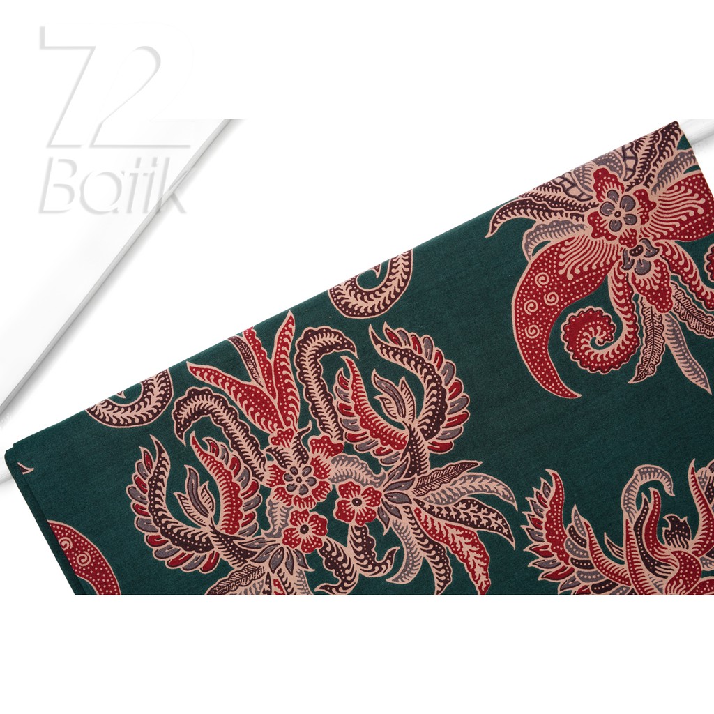 KAIN BATIK PREMIUM Bahan Katun Motif Kembang Puspo Warna Hijau Ijo Merah 725207 Cap 72 Jarik Jarit Samping Kebat Panjang Batik Katun Modern Premium Bahan Seragam Batik Pernikahan Kantor Keluarga Murah Kamen Jadi Batik Bali Lembaran