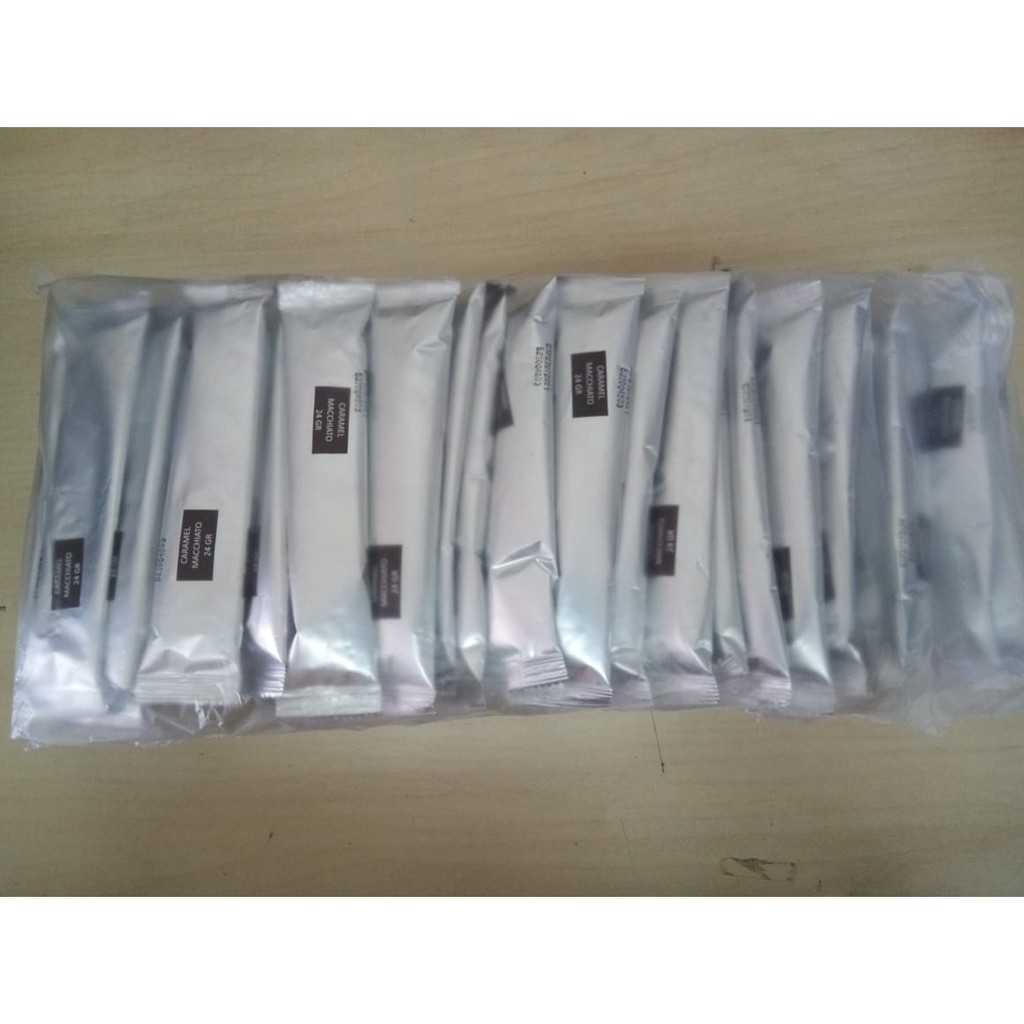 

50 PCS Caramel Macchiato Sachet 24 gr ( Kemasan Polos )