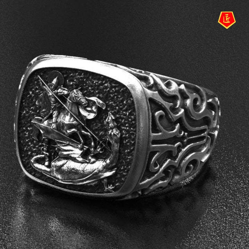 [Ready Stock]Creative Personality Men's Silver Retro Hero Ring