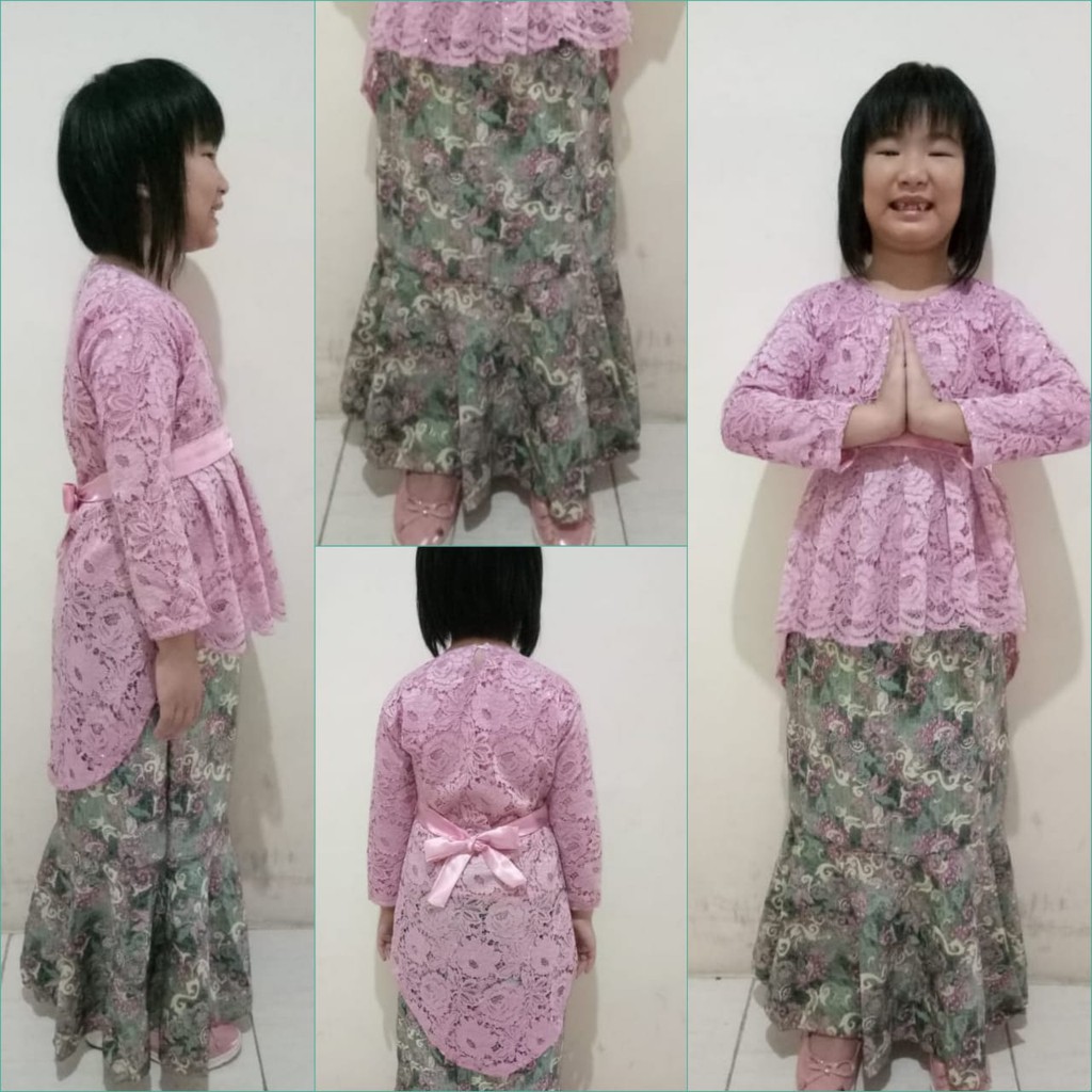 SB Collection Stelan Atasan Nia Kebaya Kartini Blouse Brukat Dan Rok Duyung Batik Anak Perempuan