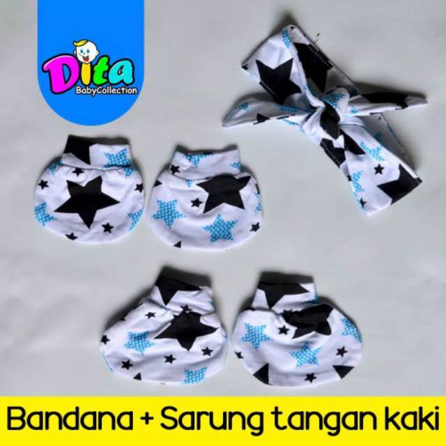 DITA Set Bandana Motif Sarung Tangan Kaki / Perlengkapan bayi/ sarung tangan kaki murah