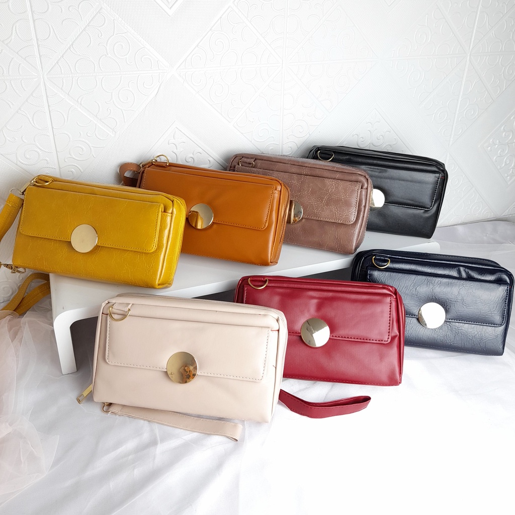 Tas Selempang Wanita Kulit Lokal Premium Vintage Wristlet Tali Panjang KT022