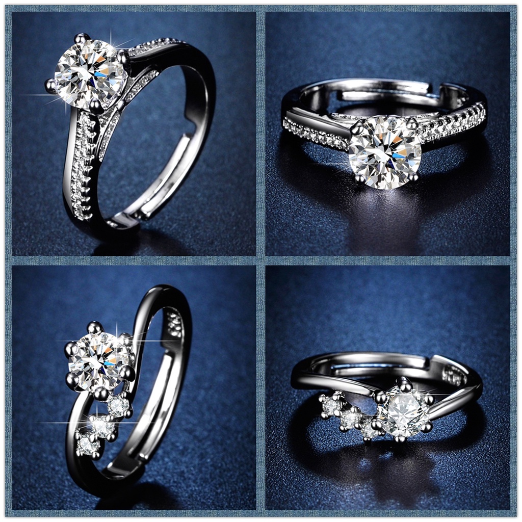 Goldkingdom Aksesoris Perhiasan Fashion Ready Stock 50desain925 Sterling Silver Cincin Wanita Berlian Adjustable Ring