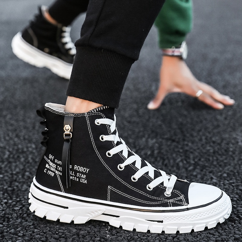 Mens Shoes Casual Men High Top Shoes 2019 Fashion Lace Up Breathable Canvas Sneakers Men Trainers Comfortable Chaussure Homme Shopee Indonesia