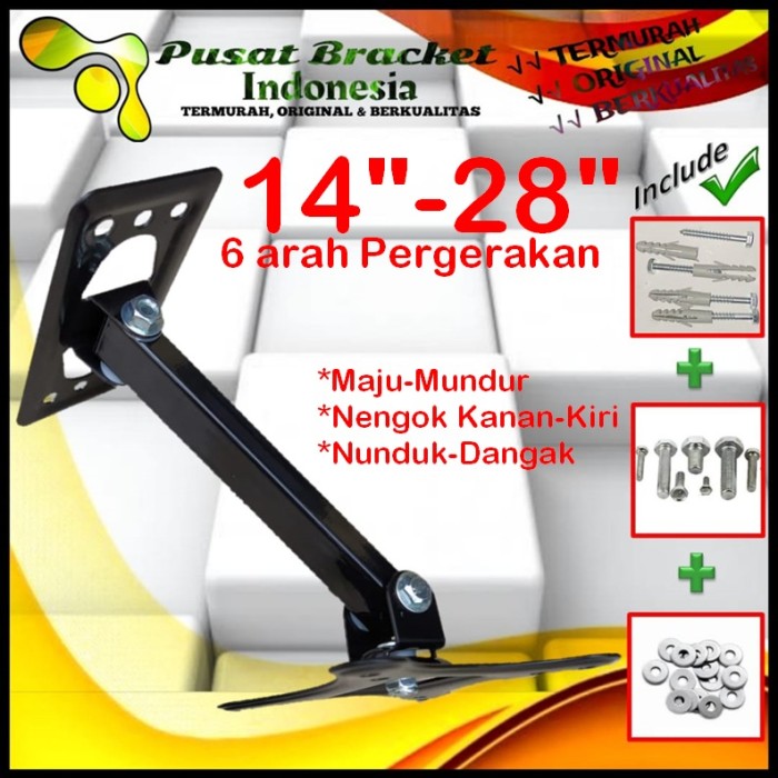 Bracket Tv 21 Monitor Lengan 14&quot; s/d 28&quot; 6arah Fleksible PBI.SWKNM-003