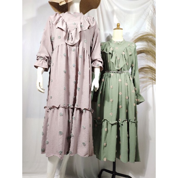 Midi dress/gamis terbaru Crinkle pom pom