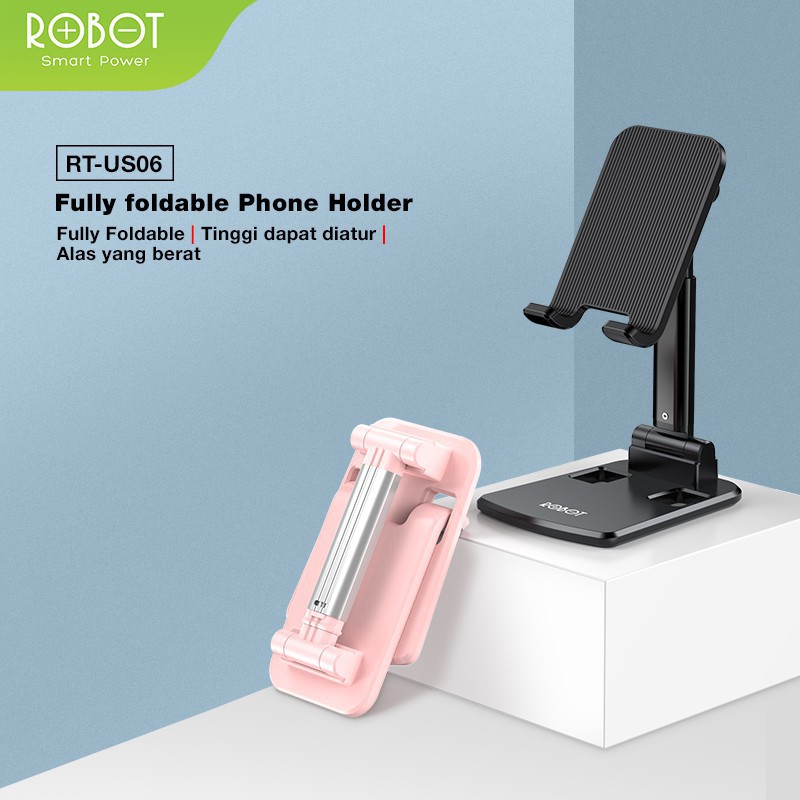 ROBOT RT-US06 Fully Foldable Liftable Universal Stand Phone Holder - Garansi Resmi 1 Tahun