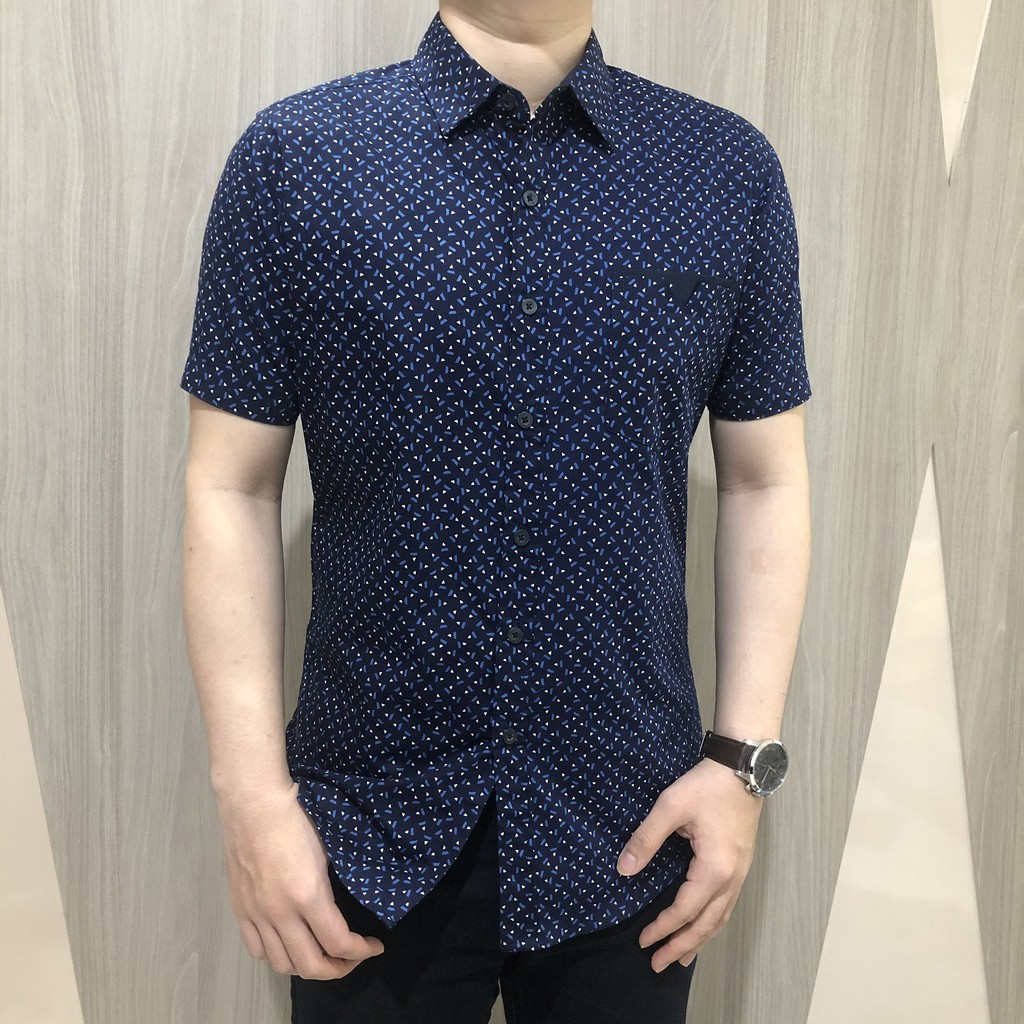 [GRIDLINE - S325 Splash Navy &amp; Black - S130 Black &amp; Navy] Kemeja Pria Lengan Pendek Slimfit Katun Motif Simpel