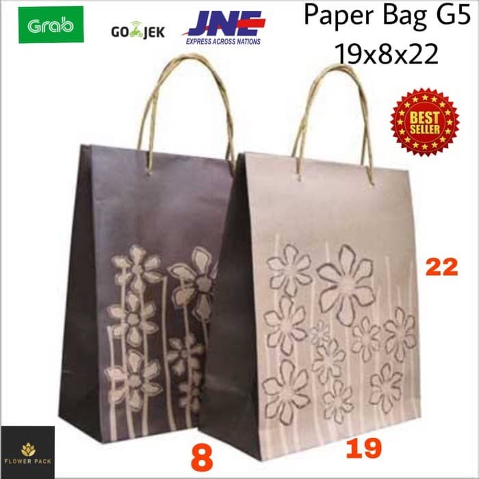 

Paperbag 19x8x22 Coklat Bunga Motif Tas Kertas Tas Tali Goodie Bag