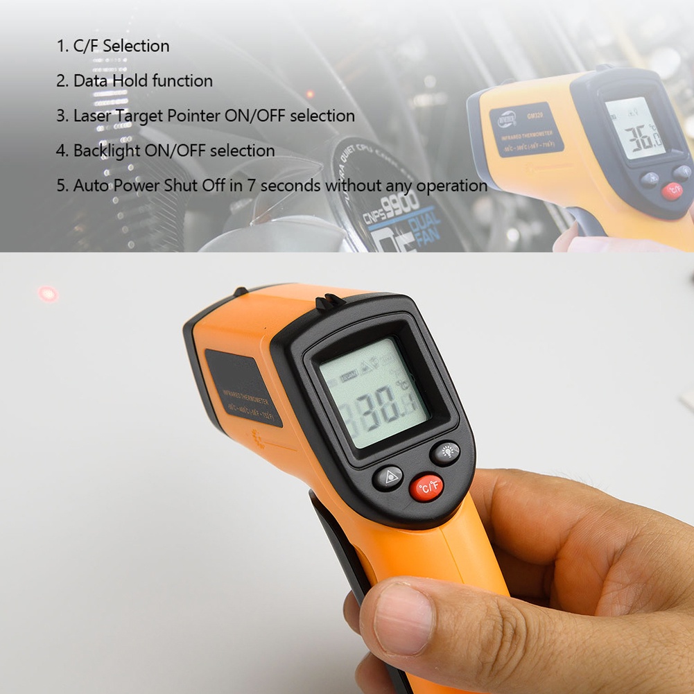 GM320 Thermometer Infrared Digital Termometer Industri IR Infra Red Laser Tembak Thermo Termo Gun