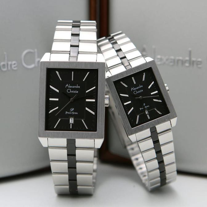 Jam Tangan Couple Alexander Cristie Ac1020 Silver Black Original Andini.Marketplace