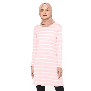 Dress Tunik  Wanita Casual Salur Baby  Terry  Lengan 