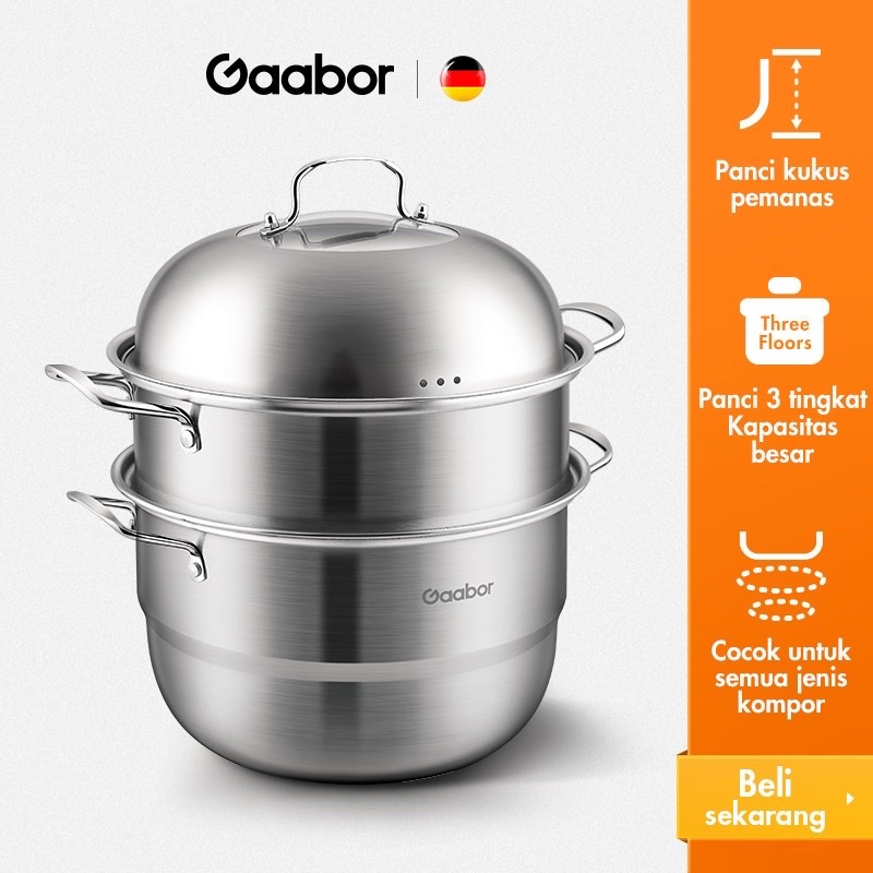 Gaabor Panci Kukus Panci Rebus 3 Tingkat Steamer Stainless Steel Anti Karat Diameter 28cm /GS-S28AZplus