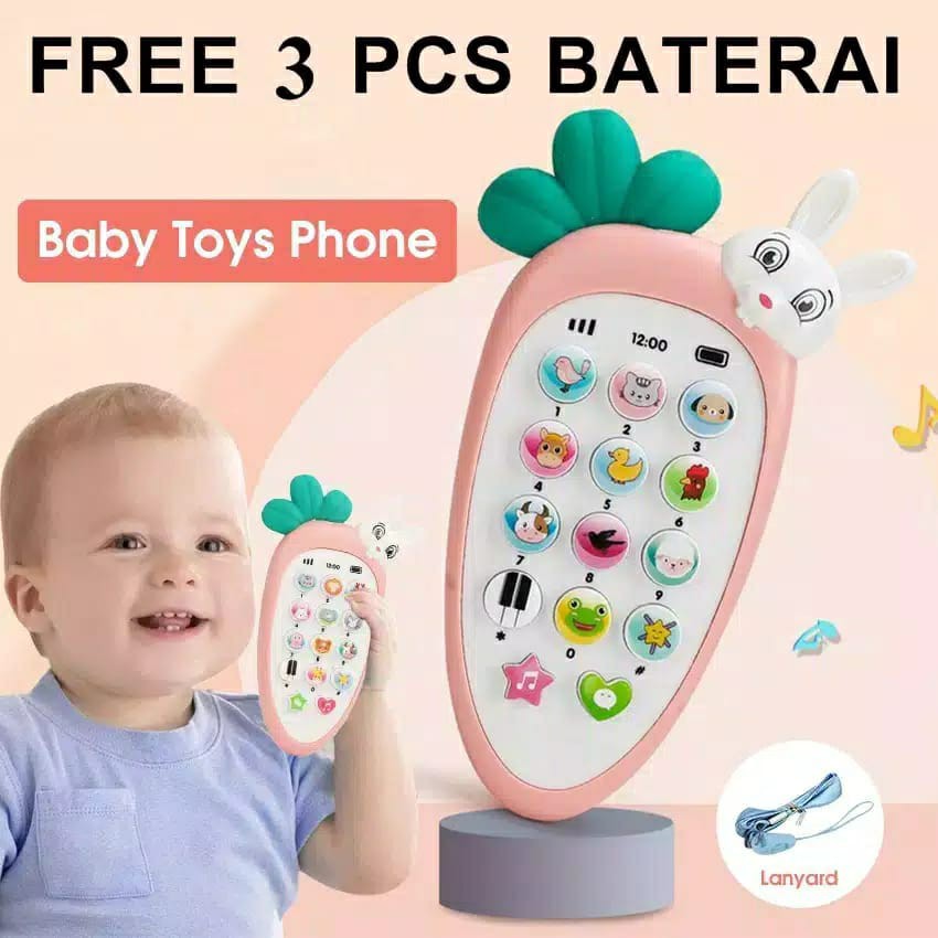 FREE BATERAI)Telepon Mainan Bayi Silikon  Untuk Belajar Dan Bermain Ponsel Dengan Lampu Musik K464