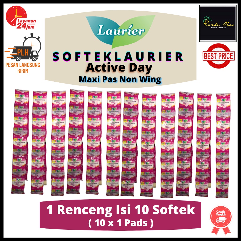 Laurier Active Day Pembalut Maxi Pas Non Wing Isi 10 Pads Softex Laurier Renceng Softek Tanpa Sayap Daya Serap Maksimal Original Ekonomis