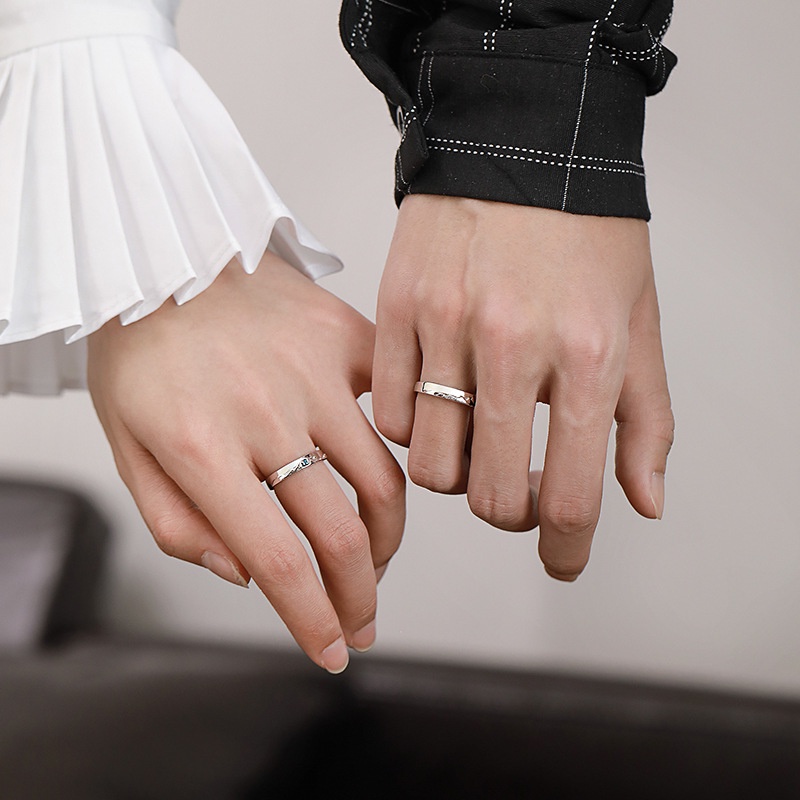 2pcs Cincin Berlian Imitasi Model Terbuka Dapat Disesuaikan Untuk Pria Dan Wanita