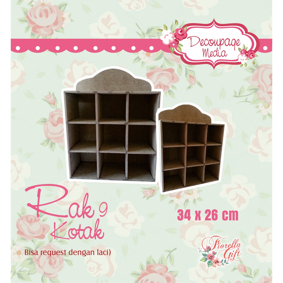 Rak 9 kotak dekorasi rumah media Decoupage shabbychic vintage dekorasi rumah bazaar