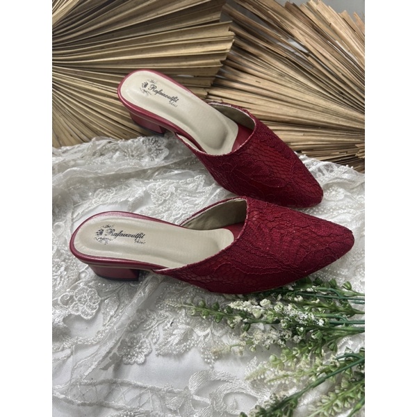 sepatu wanita seyla wedding pesta merah marron 3cm tahu