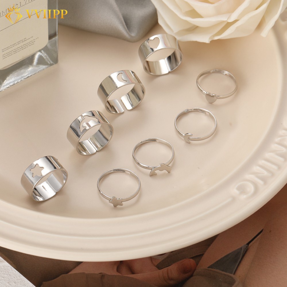 Set Cincin Desain Kupu-Kupu Bulan Bintang Model Hollow Gaya Korea Untuk Pasangan