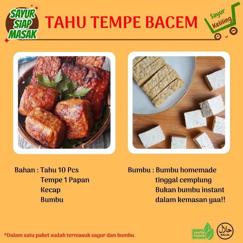 

TAHU TEMPE BACEM / PAKET SIAP MASAK / SAYUR SIAP MASAK